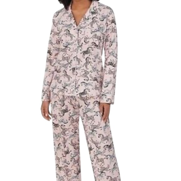 DKNY Women's Soft Knit Zebra Print Long Sleeve Pajama Set Pink Size XXL - Picture 1 of 7